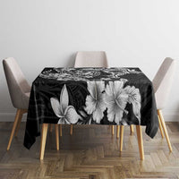 Guam Dolphins Tribal Tattoo Tablecloth Polynesian Art and Tropical Flower Grayscale
