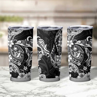Guam Dolphins Tribal Tattoo Tumbler Cup Polynesian Art and Tropical Flower Grayscale