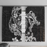 Guam Dolphins Tribal Tattoo Window Curtain Polynesian Art and Tropical Flower Grayscale