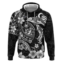 Guam Dolphins Tribal Tattoo Zip Hoodie Polynesian Art and Tropical Flower Grayscale
