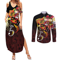 Papua New Guinea 2025 Couples Matching Summer Maxi Dress and Long Sleeve Button Shirt 50th Independence Day Anniversary LT03 Red - Polynesian Pride