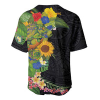 Hawaiian Tropical Plants and Chameleon Baseball Jersey Polynesian Art Colorful - Polynesian Pride