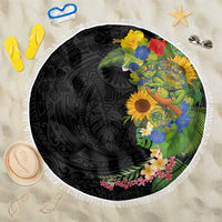 Hawaiian Tropical Plants and Chameleon Beach Blanket Polynesian Art Colorful LT03 One Size 150cm Black - Polynesian Pride
