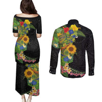 Hawaiian Tropical Plants and Chameleon Couples Matching Puletasi and Long Sleeve Button Shirt Polynesian Art Colorful LT03 - Polynesian Pride