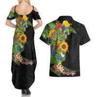 Hawaiian Tropical Plants and Chameleon Couples Matching Summer Maxi Dress and Hawaiian Shirt Polynesian Art Colorful LT03 - Polynesian Pride