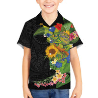 Hawaiian Tropical Plants and Chameleon Family Matching Long Sleeve Bodycon Dress and Hawaiian Shirt Polynesian Art Colorful - Polynesian Pride