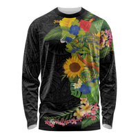 Hawaiian Tropical Plants and Chameleon Long Sleeve Shirt Polynesian Art Colorful LT03 Unisex Black - Polynesian Pride
