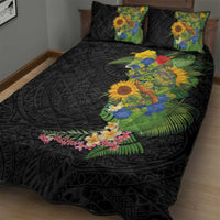 Hawaiian Tropical Plants and Chameleon Quilt Bed Set Polynesian Art Colorful - Polynesian Pride