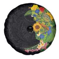 Hawaiian Tropical Plants and Chameleon Spare Tire Cover Polynesian Art Colorful - Polynesian Pride