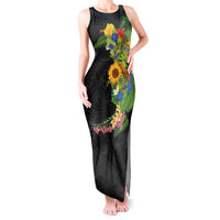 Hawaiian Tropical Plants and Chameleon Tank Maxi Dress Polynesian Art Colorful - Polynesian Pride