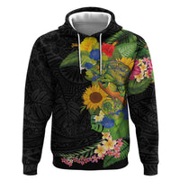Hawaiian Tropical Plants and Chameleon Zip Hoodie Polynesian Art Colorful - Polynesian Pride