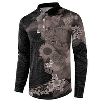 Hawaiian Tropical Plants and Chameleon Button Sweatshirt Polynesian Art Grayscale LT03 - Polynesian Pride