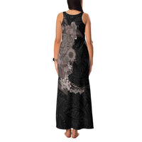 Hawaiian Tropical Plants and Chameleon Family Matching Tank Maxi Dress and Hawaiian Shirt Polynesian Art Grayscale - Polynesian Pride