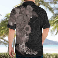 Hawaiian Tropical Plants and Chameleon Hawaiian Shirt Polynesian Art Grayscale - Polynesian Pride