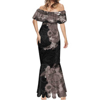 Hawaiian Tropical Plants and Chameleon Mermaid Dress Polynesian Art Grayscale - Polynesian Pride