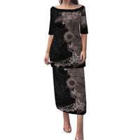 Hawaiian Tropical Plants and Chameleon Puletasi Polynesian Art Grayscale - Polynesian Pride