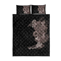 Hawaiian Tropical Plants and Chameleon Quilt Bed Set Polynesian Art Grayscale - Polynesian Pride