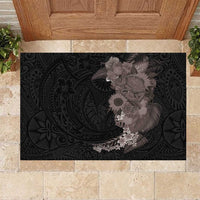 Hawaiian Tropical Plants and Chameleon Rubber Doormat Polynesian Art Grayscale LT03 Black - Polynesian Pride