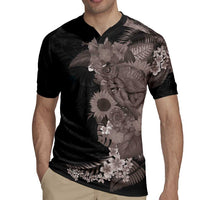 Hawaiian Tropical Plants and Chameleon Rugby Jersey Polynesian Art Grayscale LT03 - Polynesian Pride
