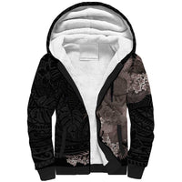 Hawaiian Tropical Plants and Chameleon Sherpa Hoodie Polynesian Art Grayscale LT03 Unisex Black - Polynesian Pride