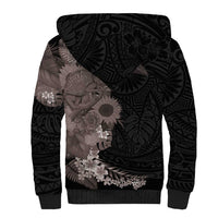 Hawaiian Tropical Plants and Chameleon Sherpa Hoodie Polynesian Art Grayscale LT03 - Polynesian Pride