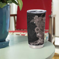 Hawaiian Tropical Plants and Chameleon Tumbler Cup Polynesian Art Grayscale - Polynesian Pride