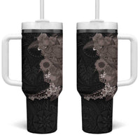 Hawaiian Tropical Plants and Chameleon Tumbler With Handle Polynesian Art Grayscale - Polynesian Pride