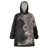 Hawaiian Tropical Plants and Chameleon Wearable Blanket Hoodie Polynesian Art Grayscale LT03 One Size Black - Polynesian Pride