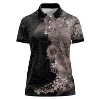 Hawaiian Tropical Plants and Chameleon Women Polo Shirt Polynesian Art Grayscale - Polynesian Pride