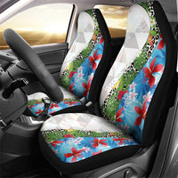 Hawaiian Tropical Flowers and Leaves Car Seat Cover on Leopard Pattern Half Style White-Blue Version - Polynesian Pride