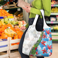 Hawaiian Tropical Flowers and Leaves Grocery Bag on Leopard Pattern Half Style White-Blue Version LT03 - Polynesian Pride