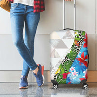 Hawaiian Tropical Flowers and Leaves Luggage Cover on Leopard Pattern Half Style White-Blue Version - Polynesian Pride