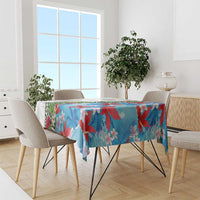 Hawaiian Tropical Flowers and Leaves Tablecloth on Leopard Pattern Half Style White-Blue Version LT03 - Polynesian Pride
