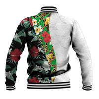 Hawaiian Tropical Flowers and Leaves Baseball Jacket on Leopard Pattern Half Style White-Black Version LT03 - Polynesian Pride
