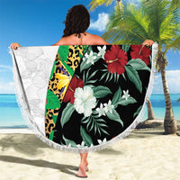 Hawaiian Tropical Flowers and Leaves Beach Blanket on Leopard Pattern Half Style White-Black Version LT03 - Polynesian Pride