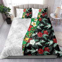 Hawaiian Tropical Flowers and Leaves Bedding Set on Leopard Pattern Half Style White-Black Version - Polynesian Pride