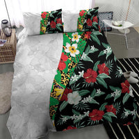 Hawaiian Tropical Flowers and Leaves Bedding Set on Leopard Pattern Half Style White-Black Version - Polynesian Pride