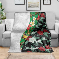 Hawaiian Tropical Flowers and Leaves Blanket on Leopard Pattern Half Style White-Black Version - Polynesian Pride