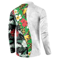 Hawaiian Tropical Flowers and Leaves Button Sweatshirt on Leopard Pattern Half Style White-Black Version LT03 - Polynesian Pride