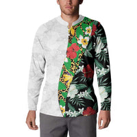 Hawaiian Tropical Flowers and Leaves Button Sweatshirt on Leopard Pattern Half Style White-Black Version LT03 - Polynesian Pride