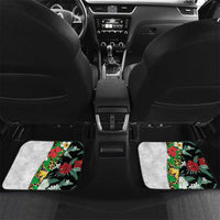 Hawaiian Tropical Flowers and Leaves Car Mats on Leopard Pattern Half Style White-Black Version - Polynesian Pride