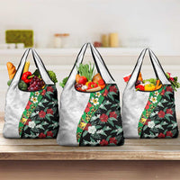 Hawaiian Tropical Flowers and Leaves Grocery Bag on Leopard Pattern Half Style White-Black Version LT03 3-pack One Size White - Polynesian Pride