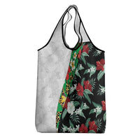 Hawaiian Tropical Flowers and Leaves Grocery Bag on Leopard Pattern Half Style White-Black Version LT03 - Polynesian Pride