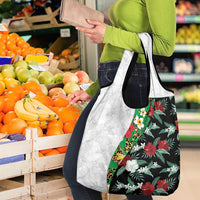 Hawaiian Tropical Flowers and Leaves Grocery Bag on Leopard Pattern Half Style White-Black Version LT03 - Polynesian Pride
