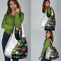 Hawaiian Tropical Flowers and Leaves Grocery Bag on Leopard Pattern Half Style White-Black Version LT03 - Polynesian Pride