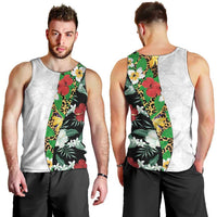 Hawaiian Tropical Flowers and Leaves Men Tank Top on Leopard Pattern Half Style White-Black Version LT03 - Polynesian Pride