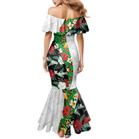 Hawaiian Tropical Flowers and Leaves Mermaid Dress on Leopard Pattern Half Style White-Black Version - Polynesian Pride