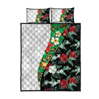 Hawaiian Tropical Flowers and Leaves Quilt Bed Set on Leopard Pattern Half Style White-Black Version - Polynesian Pride
