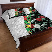 Hawaiian Tropical Flowers and Leaves Quilt Bed Set on Leopard Pattern Half Style White-Black Version - Polynesian Pride
