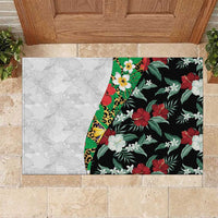Hawaiian Tropical Flowers and Leaves Rubber Doormat on Leopard Pattern Half Style White-Black Version LT03 White - Polynesian Pride